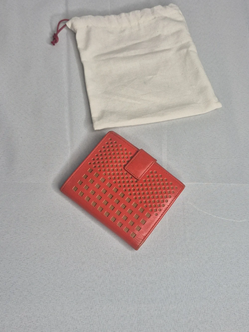 Salvatore Ferragamo Burnt Orange Perforated Leather Card Wallet with Gancio